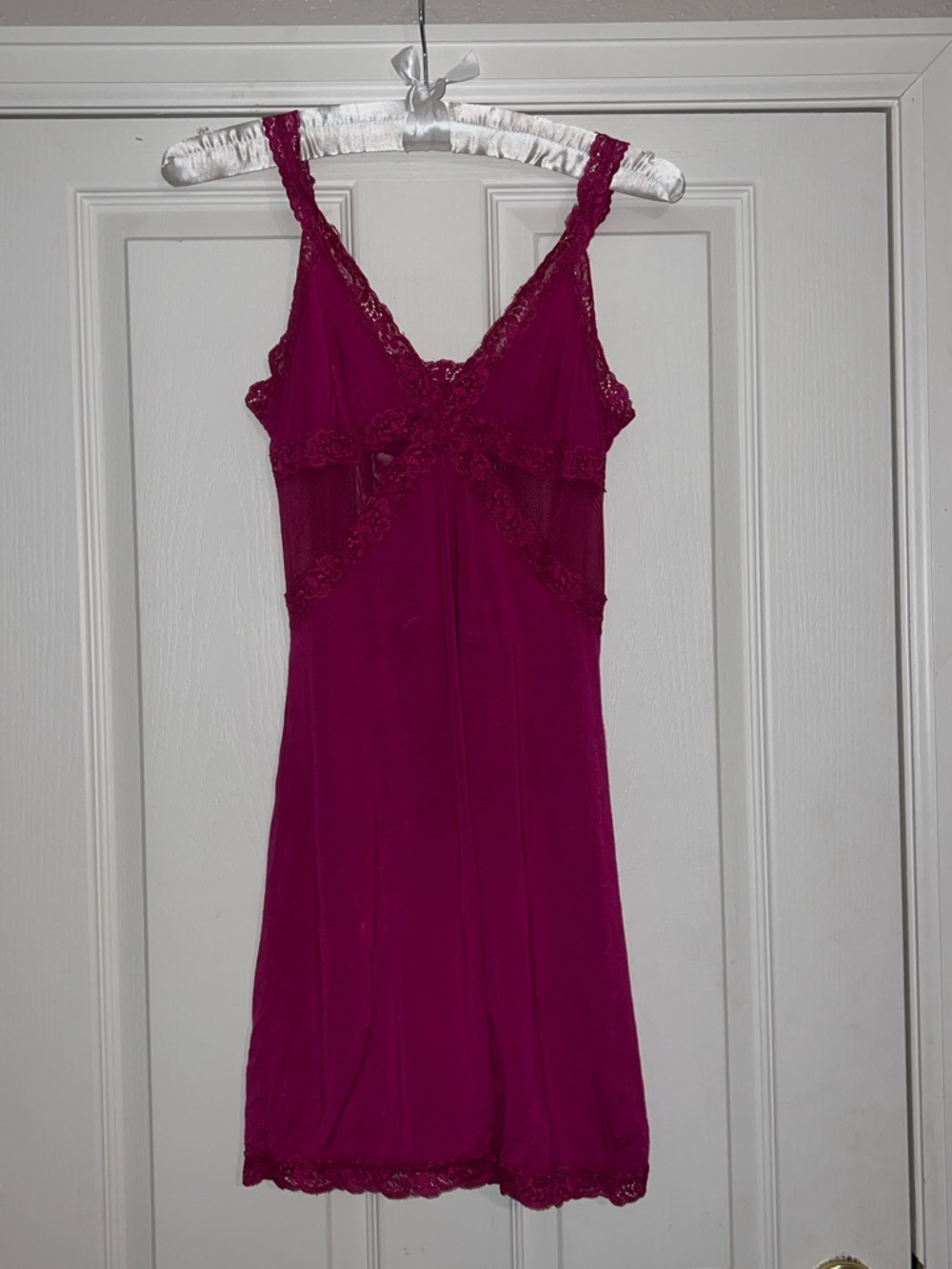 Adore Me Primrose Women’s Lace Trim Magenta Slip Dress